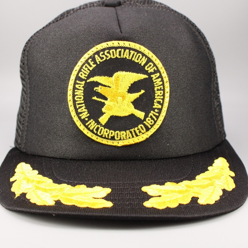 Vintage NRA Hat Cap Snapback‎ Trucker Black Gold Patch Mesh USA One Size OSFA